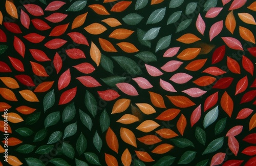 Colorful Leaf Pattern on a Dark Background Highlighting Autumn Hues