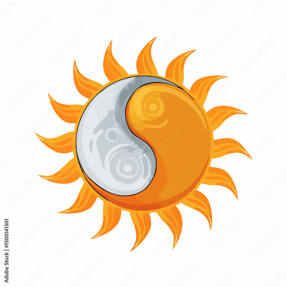 Naklejka premium Yin Yang Sun Symbol. Vector image