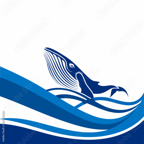 Whale breaching stylized waves vector graphic. Vector image
