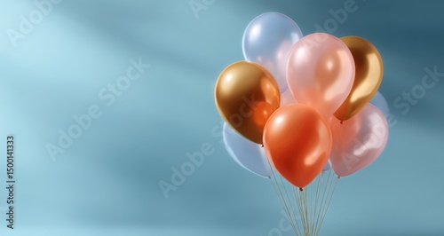 Colorful Balloons Floating Against a Soft Blue Background in a Cheerful Celeb...