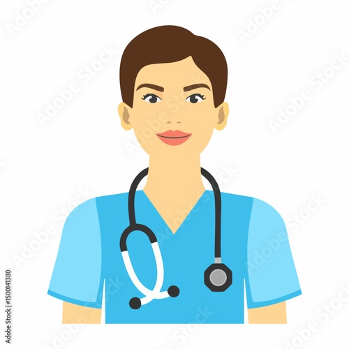Vector illustration of female medical professional with stethoscope. Vector image