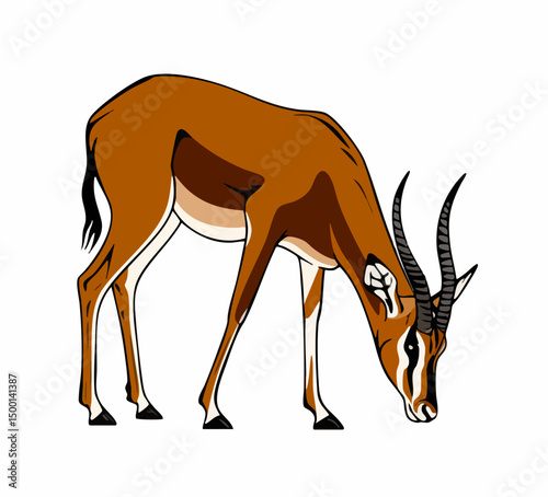 Vector illustration of an antelope grazing. Vector image