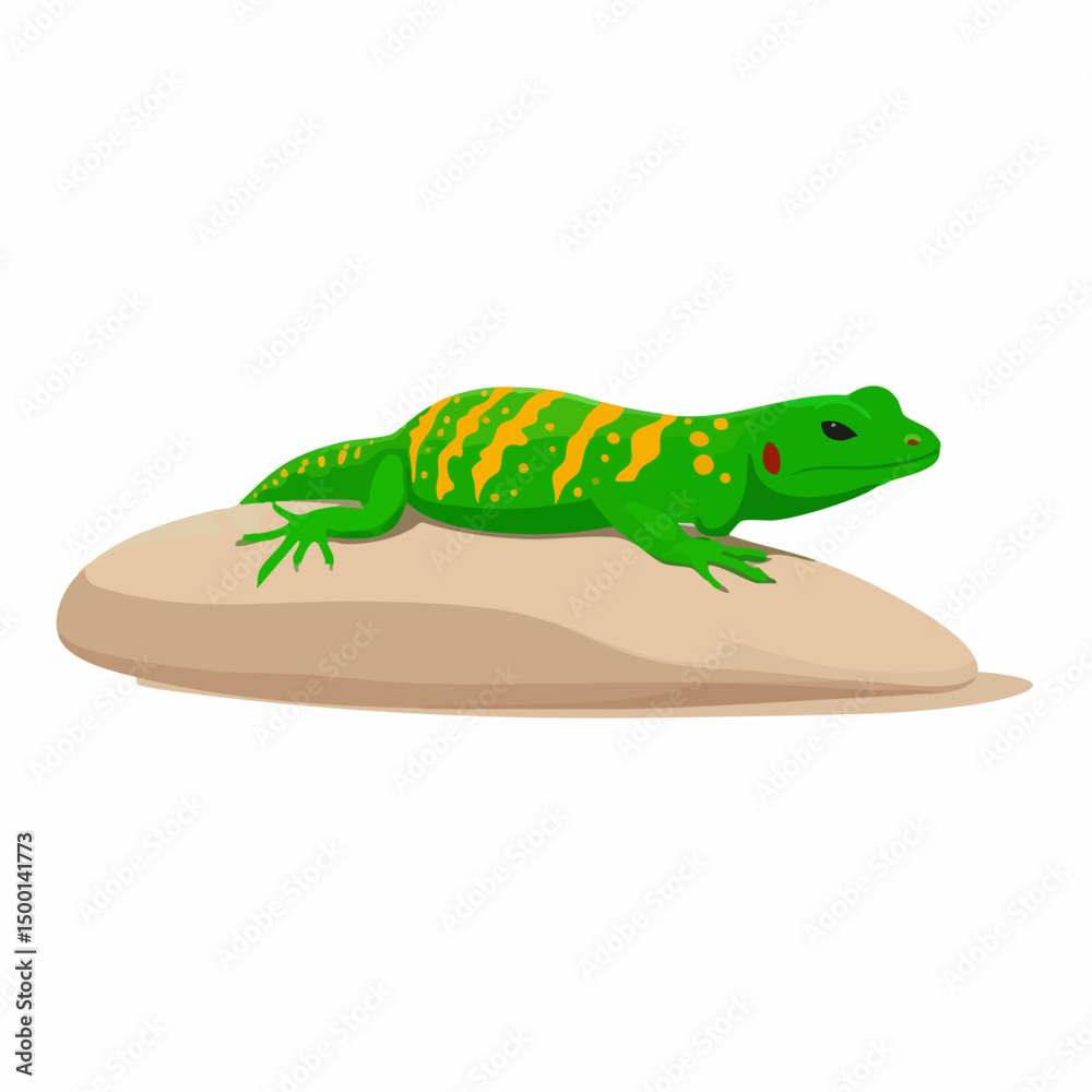 Fototapeta premium Striped Lizard on Rock. Vector image
