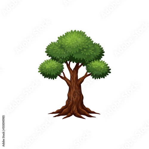 Small stylized tree with green foliage and brown trunk in cartoon design