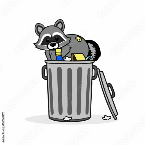 Racoon in a Trash Can. Vector image
