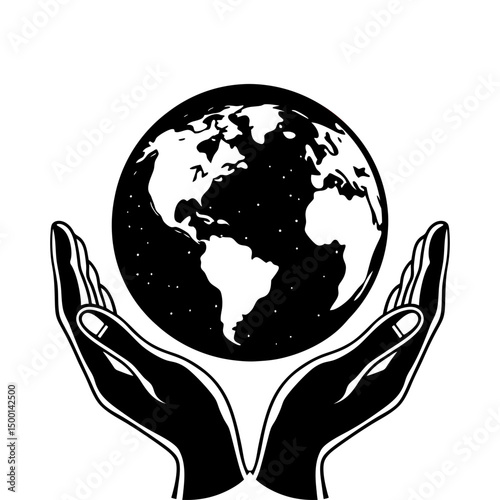 Clean Minimalist Earth in Hands Vector Illustration
