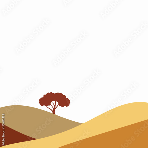 Lone Tree on Rolling Hills. Vector image