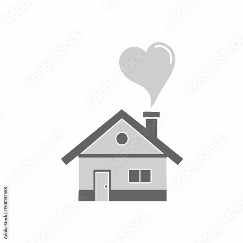 House with Heart-Shaped Smoke from Chimney. Vector image
