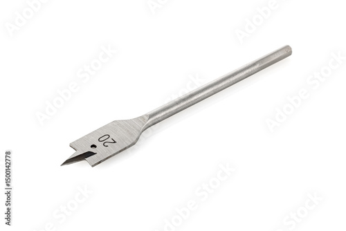 Feather wood drill bit isolated on white background. Spade drill. Carpenter's tools background.