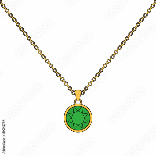 Gold Chain Necklace with Round Gem Pendant. Vector image