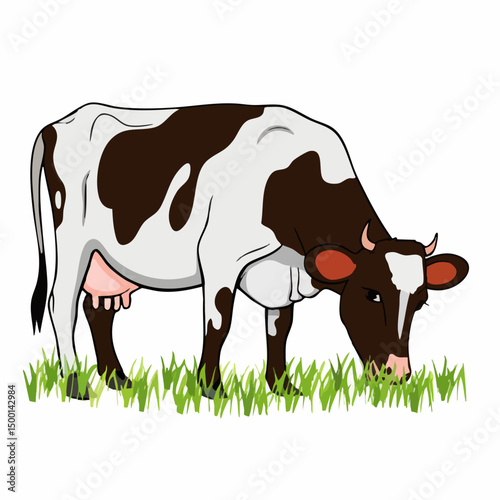 Cow Grazing in GrasslandVector image