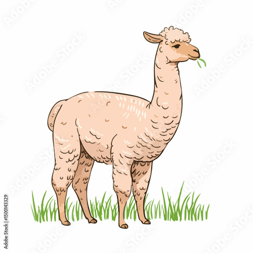 Alpaca Grazing in GrassVector image