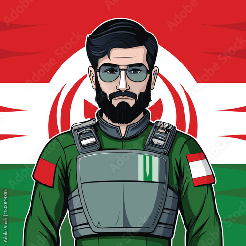 Cartoon illustration of a masked superhero in a green military uniform holding a weapon