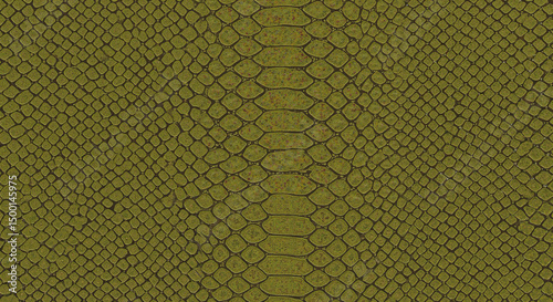 Snake skin texture in olive green color on a flat surface  