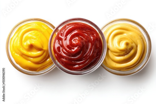 Ketchup mayonnaise and mustard isolated on white