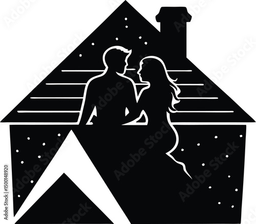 lovers sitting on rooftop silhouette