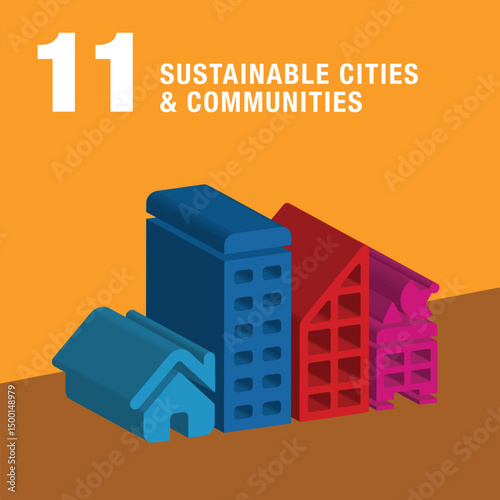 Sustainable Cities and Communities vector 3d icon. City of modern Building and houses. Sustainable Development concept for Non-Profit organization to achieve the global goals. 3d icon or symbol.