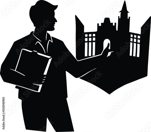 man with city guide silhouette