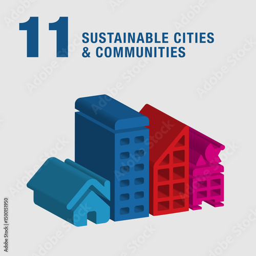 Sustainable Cities and Communities vector 3d icon. City of modern Building and houses. Sustainable Development concept for Non-Profit organization to achieve the global goals. 3d icon or symbol.