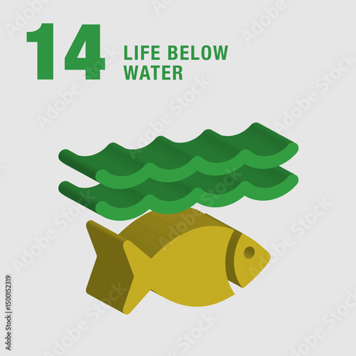 Life Below Water 3d icon. A fish is swimming in the sea. Sustainable Development global goals concept for Non-Profit organizations. High quality 3D render.