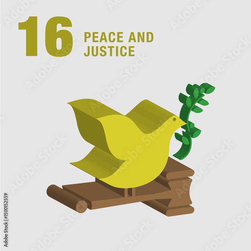 Climate Action 3d icon. A bird sitting on a law hammer having green plants in her beak. Sustainable Development global goals concept for Non-Profit organizations a Education program. 3D Render EPS.
