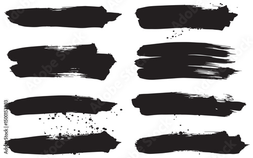 Abstract black ink brush strokes set design elements