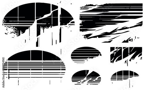Abstract black and white geometric shapes distressed design elements