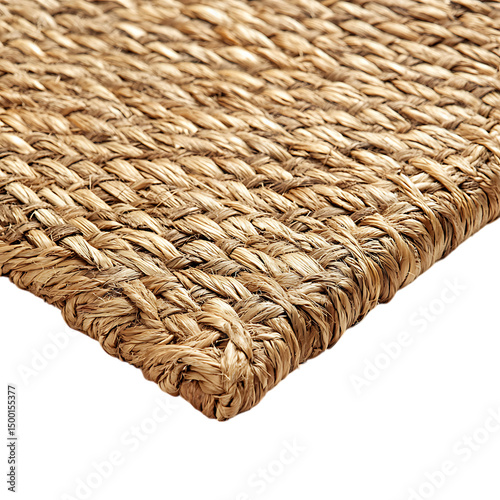 Rustic Eco Straw Mat with Traditional Woven Design Isolated on Transparent Background