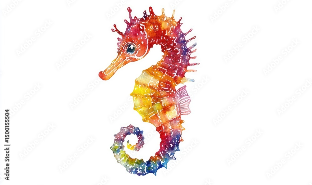 Obraz premium Colorful seahorse with vibrant details, watercolor style. AI generated illustration.