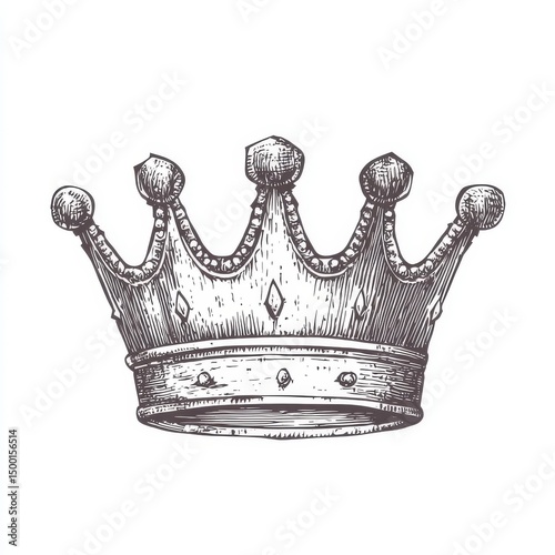 The prince and queen's crown is a hand-drawn symbol made of gold, part of a golden set, in a modern sketch of an isolated kingdom