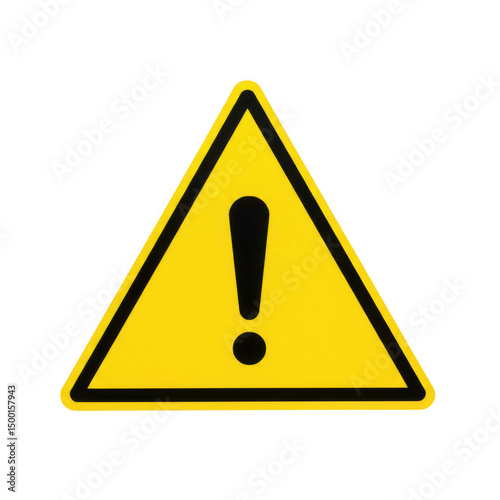 Yellow warning triangle sign isolated on transparent background