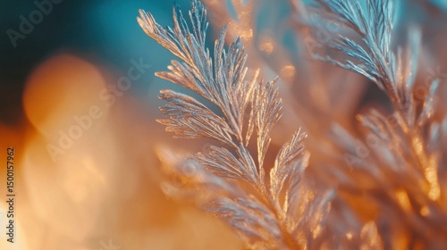 Close-Up of Frosted Plant Nature with Glowing Background Colors