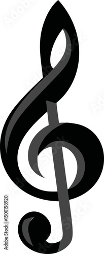 Black treble clef symbol, modern music iconography. Vector illustration