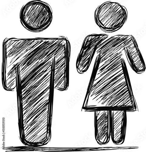 Sketched male and female symbols with abstract scribble effect. Vector illustration