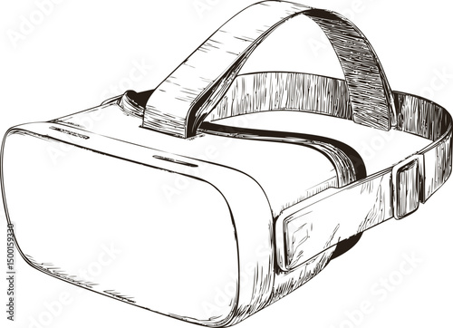 Detailed sketch illustration of a virtual reality headset, monochrome concept art. Vector illustration