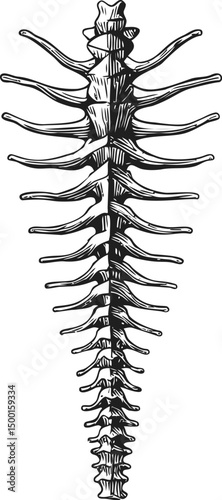 Illustration of a human spine segment with detailed bone structure. Vector illustration