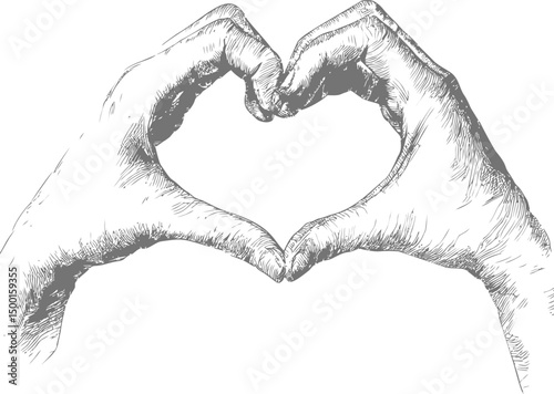 Sketch of two hands forming a heart shape, pencil drawing. Vector illustration