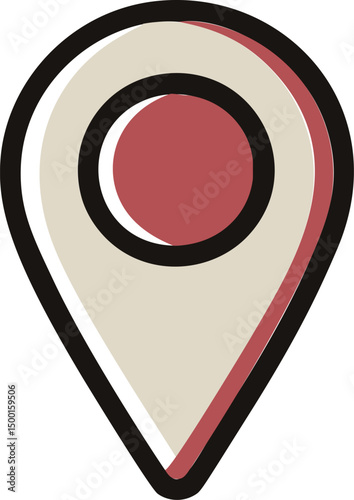 Location pin icon with beige and red colors and bold outline. Vector illustration