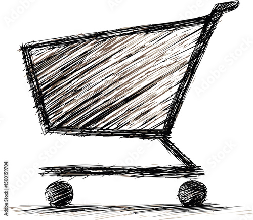Sketch of a shopping cart with black lines drawing concept. Vector illustration