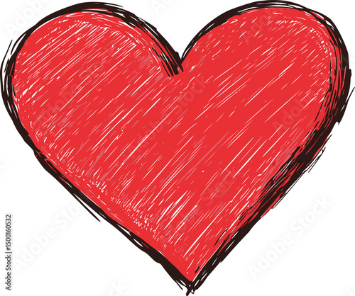 Red textured hand-drawn heart illustration. Vector illustration