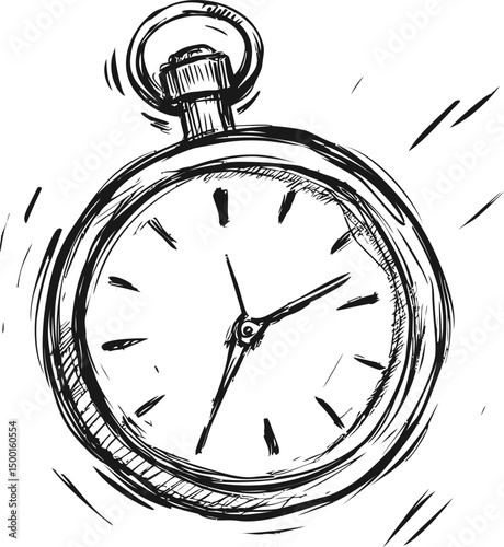 Vintage sketch of a pocket watch with detailed etching. Vector illustration