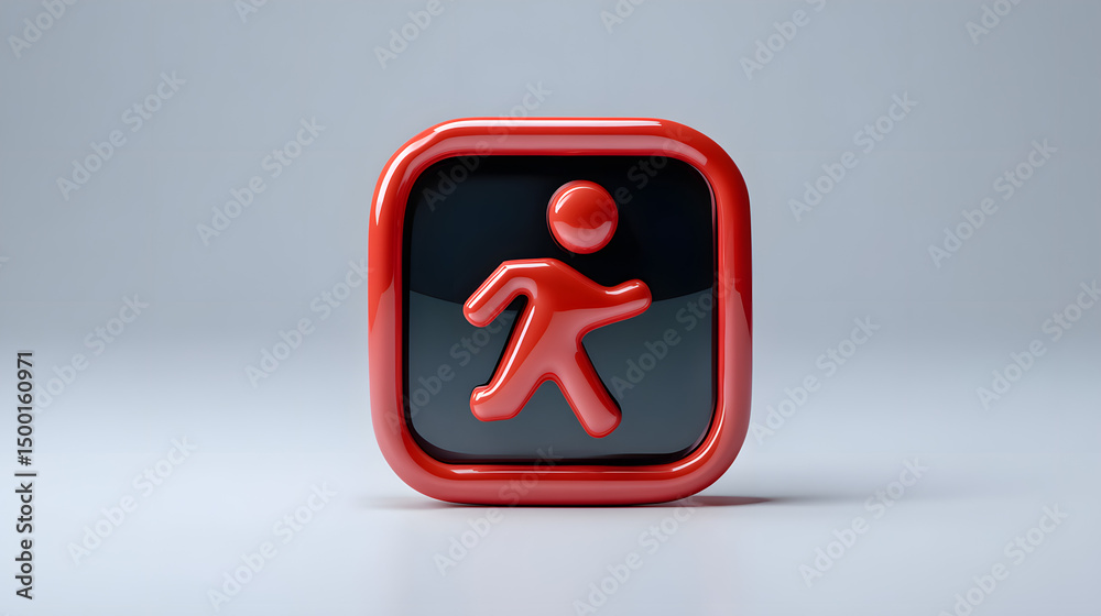 A dynamic red and black walking figure icon, symbolizing activity and movement. A dynamic red and black walking figure icon, symbolizing activity and movement.