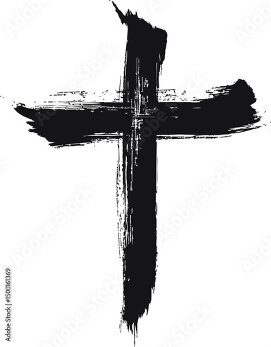 Brushstroke black cross, abstract artistic illustration. Vector illustration