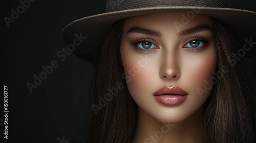 Portrait of a woman with a wide-brimmed hat captured in close-up