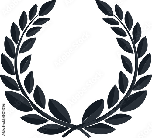 Laurel wreath symbol in black with leaves on each side, representing victory. Vector illustration