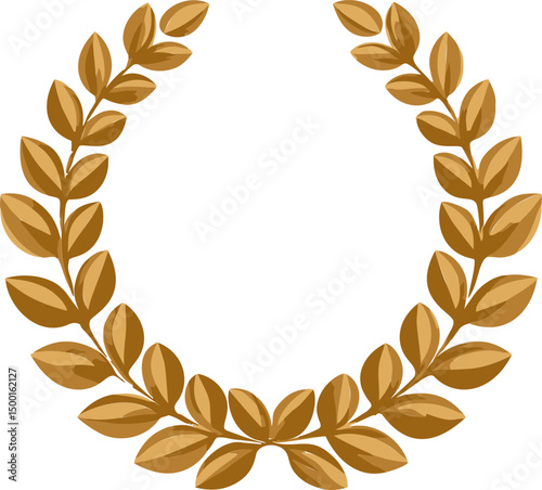 Golden laurel wreath with leaves, symbol of victory. Vector illustration
