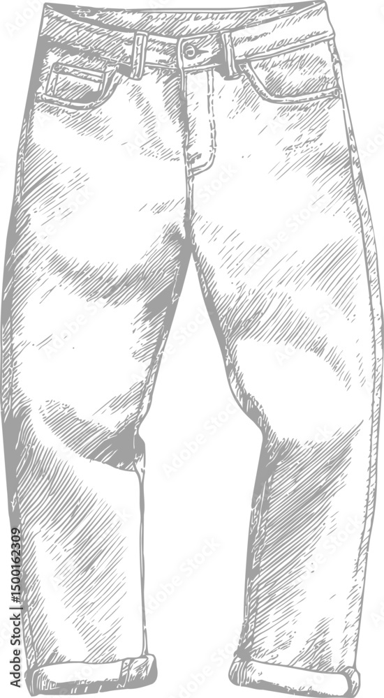 Sketch of folded jeans with detailed shading. Vector illustration Sketch of folded jeans with detailed shading. Vector illustration