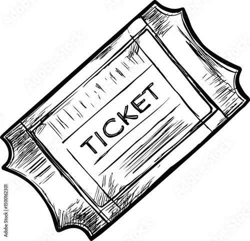 Vintage style outlined ticket illustration with textured details. Vector illustration