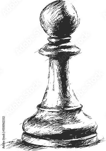 Black and white sketch of a chess pawn with artistic texture detailing. Vector illustration