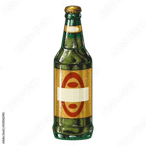 Vintage green beer bottle with blank label